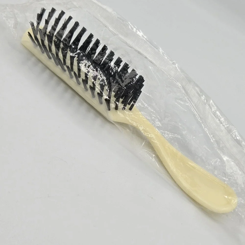 Vtg New Flair Half Round Hair‎ Brush Nylon Bristle Yellow Cream  7 Row NOS